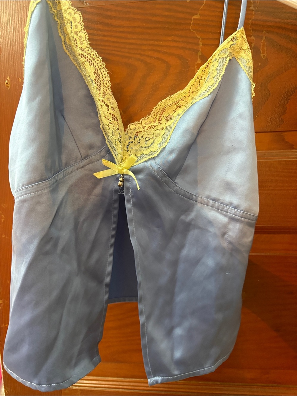 Silk-Feel Blue Chemise with Yellow Lace Trim